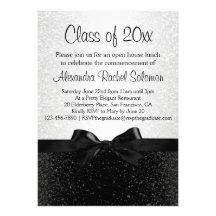 Black/White Sparkle-look Bow Graduation Invitation