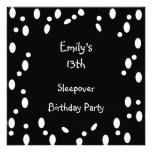 Black White Spots 13th Birthday Sleepover Personalized Invitation
