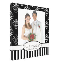 Black & White Striped Baroque Add A Photo Frame Up Gallery Wrapped Canvas
