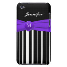 Black & White Stripes with Purple iPod Touch Case