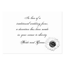 Black & White Sunflower Wedding Charity Favour Car Business Card