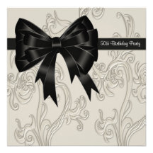 Black White Swirl Womans 50th Birthday Party Invitation