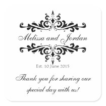 Black White Thank You Sticker for Wedding Favours