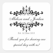 Black White Thank You Sticker for Wedding Favours