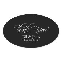Black White Thank You Wedding Favour Sticker Oval