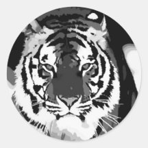 Black & White Tiger Pop Art Round Sticker