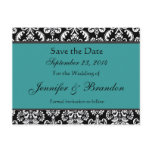 Black White Turquoise Damask Save Date Postcard