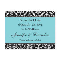 Black White Turquoise Damask Save Date Postcard