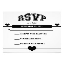 Black & White Varsity Wedding RSVP Invite