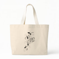 Black & white vector ivy swirl branch silhouette canvas bag