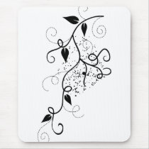 Black & white vector ivy swirl branch silhouette mousepads