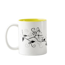 Black & white vector ivy swirl branch silhouette mug