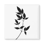 Black & white vector leaves branch silhouette refrigerator magnet