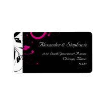 Black +White w/Fuchsia Reverse Swirl Wedding Label