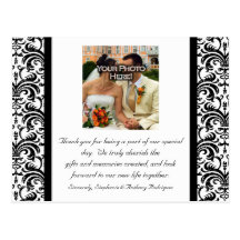 Black/White Wedding Thank You Colour Photo Postcar