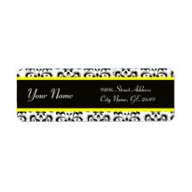 BLACK WHITE YELLOW DAMASK CUSTOM RETURN ADDRESS LABEL