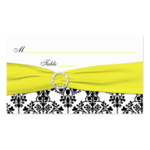 Black, White, Yellow Damask Place Cards Business Card Template