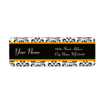 BLACK WHITE YELLOW ORANGE DAMASK RETURN ADDRESS LABELS