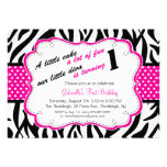 Black & White Zebra Girls First Birthday Invite