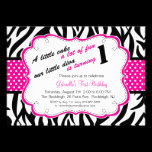 Black & White Zebra Girls First Birthday Invite invitations