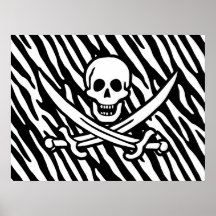 Black & White Zebra Stripes Jolly Roger Pirate Print