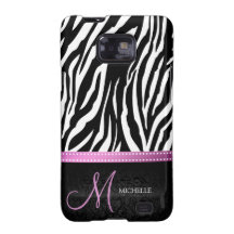 Black & White Zebra stripes with Black damask Samsung Galaxy SII Cases