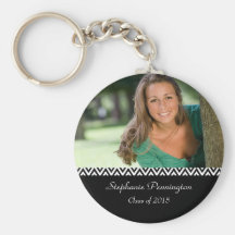 Black white zig zag graduation photo keychain