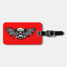 Black winged skull luggage tags
