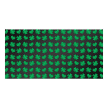 Black with green shamrocks and hearts photo card