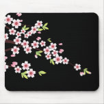 Black with Pink and Green Cherry Blossom Sakura mousepads