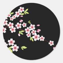 Black with Pink and Green Cherry Blossom Sakura Sticker