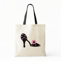 Black With Pink Polka Dot Shoe Tote Bag