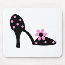Black With Pink Polka Dot Shoe Mouse Pad