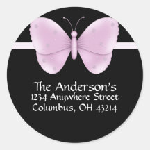 Black with Purple Butterfly Address Labels Stickers
