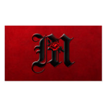 Black with Red Roses Initial M Goth Business Card