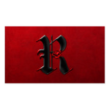 Black with Red Roses Initial R Goth Business Card