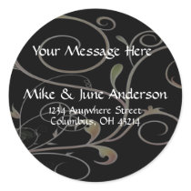 Black with Scrollwork Background Address Labels