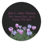 Black with Tulip Flowers Address Labels Stickers