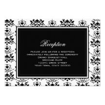 Black with White Damask Elegant Reception Card