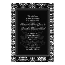 Black with White Damask Elegant Wedding Invitation