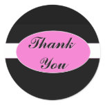 Black with White Stripe and Hot Pink Thank You Round Sticker