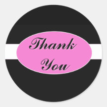 Black with White Stripe and Hot Pink Thank You Round Sticker