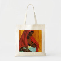 black woman breast-feeding child canvas bag