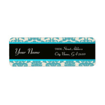 BLACK YELLOW AQUA BLUE TEAL DAMASK CUSTOM RETURN ADDRESS LABELS