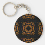 Black, Yellow copper Floral Damasks Retro Pattern Key Chains