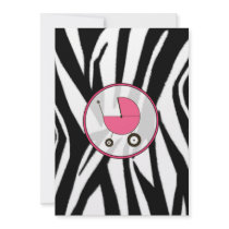 Black Zebra Print and Pink Baby Shower Invitation