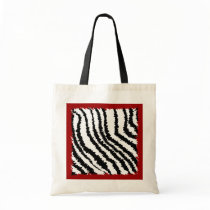 Black Zebra Print Pattern on Deep Red. Canvas Bags