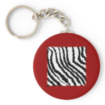 Black Zebra Print Pattern on Deep Red. Keychains