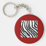 Black Zebra Print Pattern on Deep Red. Keychains