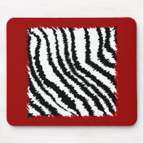 Black Zebra Print Pattern on Deep Red. Mouse Pads